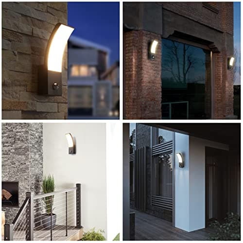 HLFVLITE Applique Extérieure Avec Capteur de Mouvement, 1000lm PIR Lampe LED d'extérieur, IP54 Imperméable, Aluminium Lampe Murale Extérieure pour Terrasse Patio Garage Porch, 3000k Blanc Chaud, Noir