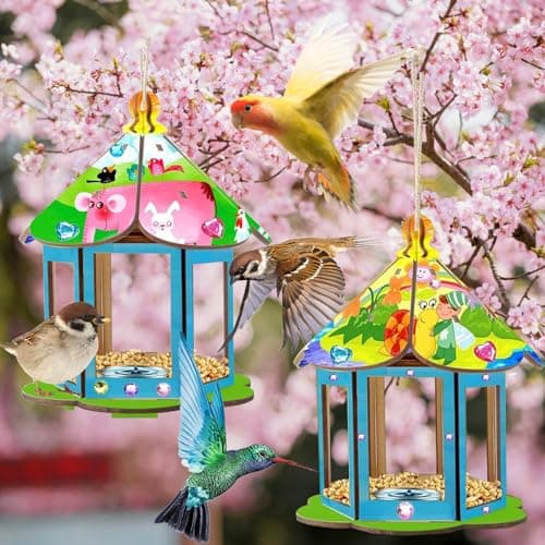 PIWOSGOL Maison D'oiseau Activite Manuelle Enfant, 4 Pièces Maison D'oiseau en Bois Bricolage Kit, Maison D'oiseau Artisanat Peindre Jouet, Loisir Créatifs pour Enfants Garçons Filles Cadeau 3-10 ans