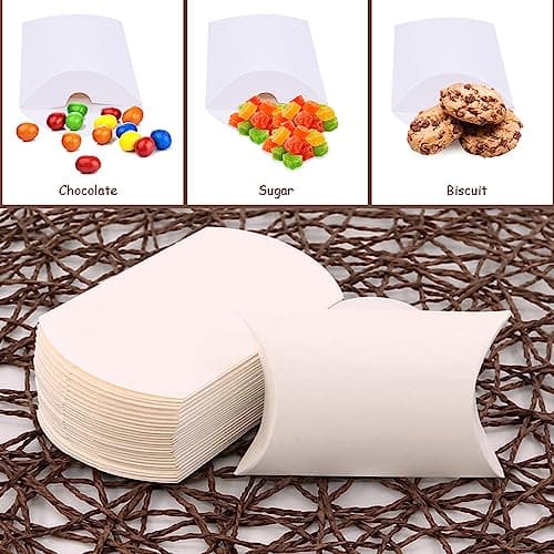 Lot de 100 boîtes cadeaux blanches en papier kraft avec 50 m de ficelle de jute et ruban de 12 yards, boîte cadeau de mariage pour bonbons, noix, bijoux et petits cadeaux
