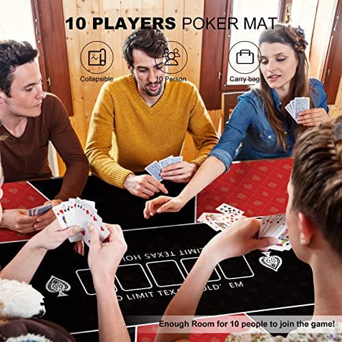 YUZPKRSI Tapis de Poker 180 x 90 cm, Professionnelle Texas Holdem Tapis de Poker pour 10 Joueurs, Pliable Table de Poker Portable Tapis de Cartes pour Jeux de Poker