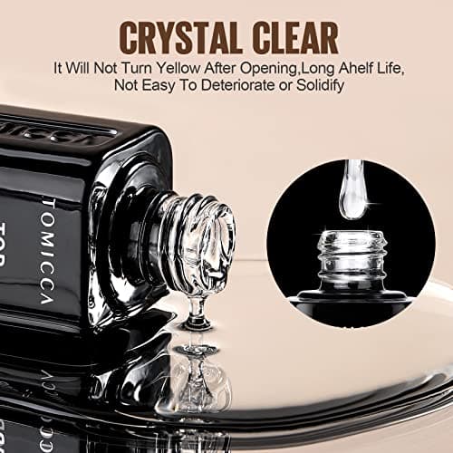 TOMICCA Vernis Semi Permanent, Base et Top Coat Vernis Gel UV Semi Permanent 2 * 8ML No Wipe Top Coat et Base Coat pour studio de manucure DIY Home