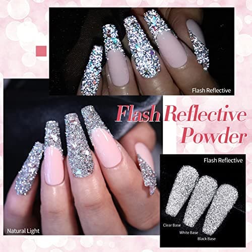 6 BoîTe Poudre Ongles, BORN PRETTY Holographie Perles Chrome Ongle Nail Art Poudre Effet Miroir MéTallique Brillant Nail Powders Chromé Pigment Avec Paillettes Pou La DéCoration D'Art D'Ongle