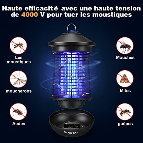 Lampe Anti Moustique avec Capteur de Lumière, WADEO 4000V 20W UV Tueur d'Insectes Électrique Anti Insectes Répulsif, Efficace Portée 100m2 pour Intérieur Extérieur Jardin Terrasse Camping
