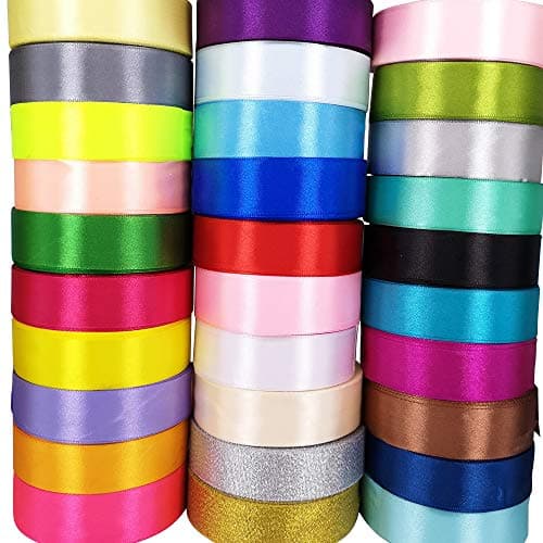 Chenkou Craft Rubans de satin solides assortis de 40 m de long pour loisirs créatifs, décoration de fête, emballage (mélange, 25 mm)