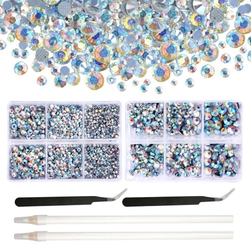 duisoad 6600 Pcs Strass Dos Plat Cristal Hotfix Strass Flatback Nail Art Gems Avec Pincette et Strass Stylo de Cueillette pour Manucure et Décoration du Visage 6 Tailles Mixtes SS6-SS30