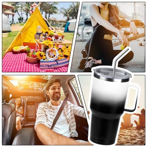 NIKYJM Mug Isotherme 900ml 30oz, Tasse a Cafe Acier Inoxydable avec Poignée, Tasse Isotherme Double Isolée Sous Vide avec Paille et Brosse pour Chaud et Froid