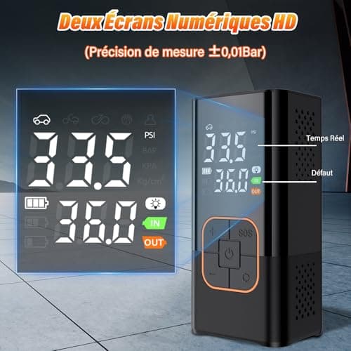 BOOTEEK Compresseur à Air Portatif,Gonfleur Pneus Voiture Sans Fil avec Jauge,150PSI Compresseur Voiture Portable,Accessoire Voiture pour Hommes,Gonfleur Electrique pour Voiture Vélo Moto Balle