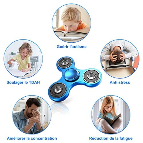 Coolden Hand Spinner EDC Fidget Spinner Metal Durable High Speed Stainless Steel Bearing 2-5 Min Spins Brass Material Tri Spinner Finger Gyro Jouet Anxiety Stress Relief Fidget Toys pour Focus Bleu