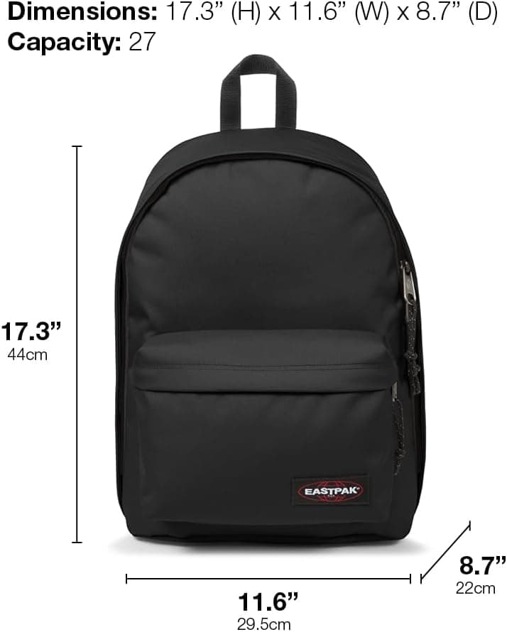 EASTPAK Out of Office Sac à dos 27L (44 x 29,5 x 22 cm), compartiment ordinateur 13–15”, sac école et travail résistant et déperlant avec bretelles rembourrées - BLACK