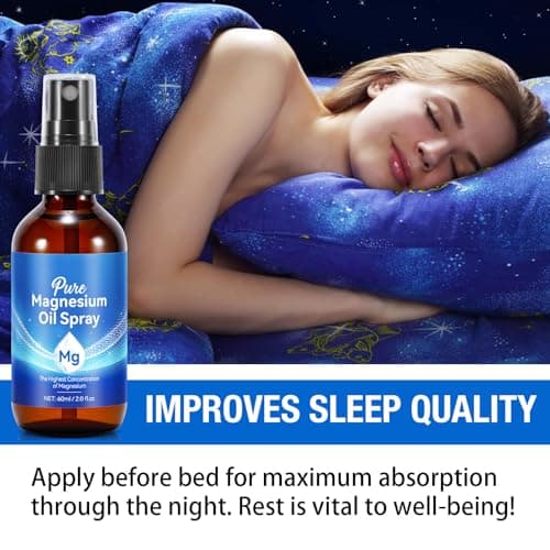 Huile de Magnésium Spray 60ml, 100% Naturelle et Pur Magnesium Oil Spray Sleep, Huile de Magnesium Organique en Spray pour le Sommeil, Sport, Massage, Relaxation Musculaire