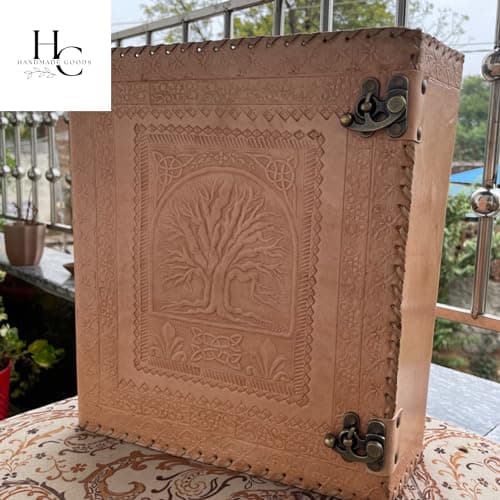 handborncraft Classeur à anneaux en cuir pour homme, grand classeur en cuir à 3 anneaux de 7,6 cm, classeur en cuir motif arbre de vie, organiseur de dossier en cuir