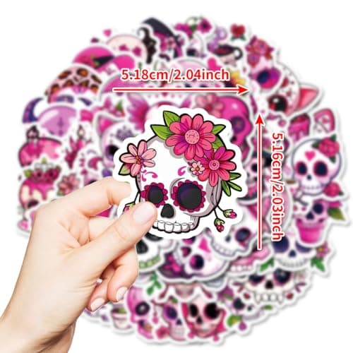 Autocollants de Crâne 50 Pcs Stickers Tête de Mort Adhésif Autocollant Halloween Scrapbooking Autocollants de Tête de Mort Sticker Decoration pour Bureau Ordinateur Portable Bouteille D'eau