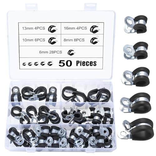 50 Pièces Colliers de Serrage en Caoutchouc P Clips, Coussin Colliers pour Tuyaux Doublés, 6 mm, 8 mm, 10 mm, 13 mm, 16 mm
