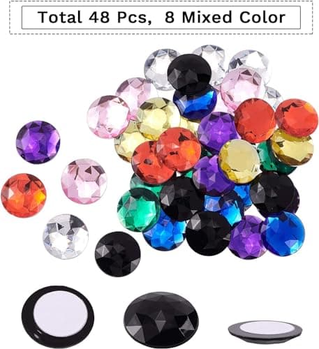 FINGERINSPIRE 48Pcs 30mm Dos Plat Rond Strass Acrylique en Plastique Auto-Adhésif Cercle Gemmes Coller sur des Bijoux (8 Couleurs Mixtes) pour la Fabrication de Costumes Cosplay