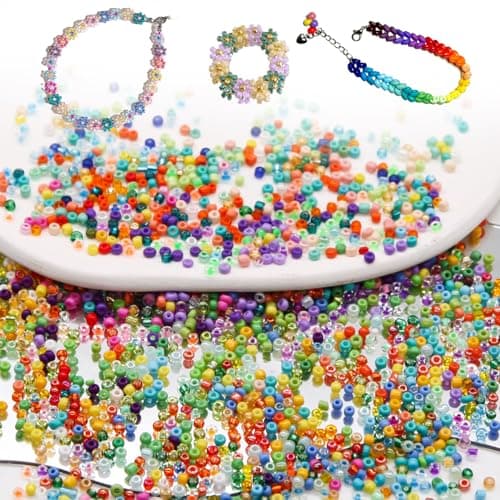 EuTengHao Perles de rocaille en verre de 3mm pour kit de fabrication de bracelets, 8/0 petites perles pour bracelet, collier, bijoux (36000pcs, 144 couleurs)