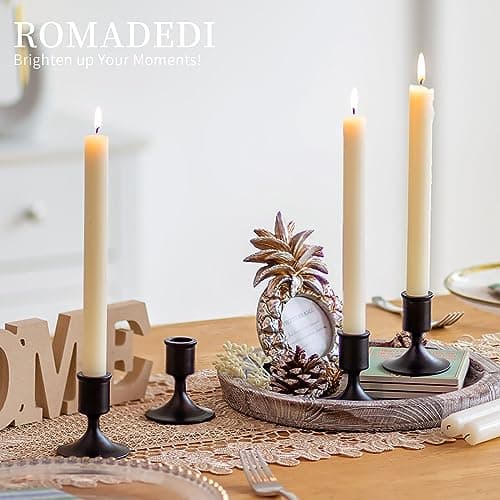 Romadedi Chandelier Bougeoir Noir Halloween - Lot de 12 Petite Bougeoirs Mariage Métal Décoratifs pour Bougies Chandelles Piliers Noel Decoration Maison L’Avent Centre de Table Moderne
