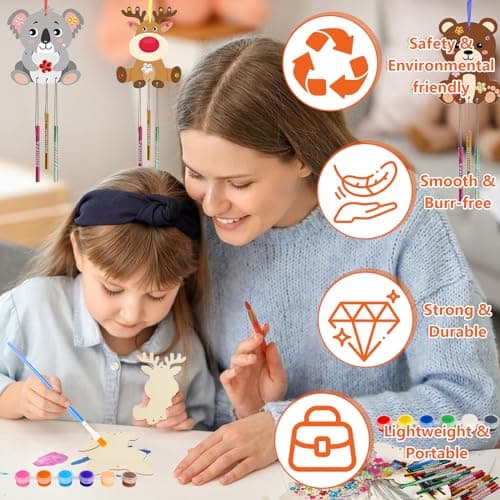 PIWOSGOL Kits Bricolage Animal Enfants, 9 Pcs Animal Carillon à Vent en Bois, Loisirs Créatifs pour Filles, DIY Animal Artisanat pour Activité Manuelles Enfants Cadeau Anniversaire 3-12 Ans