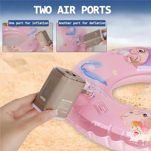 Mini Pompe à air Électrique avec 5 Buses, Gonfleur/Dégonfleur Portables avec Batterie Rechargeable et Adjustable Lumière LED, Pompe à Matelas d'air de Voyage, 2 en 1 Gonfle et Dégonfle Rapidement
