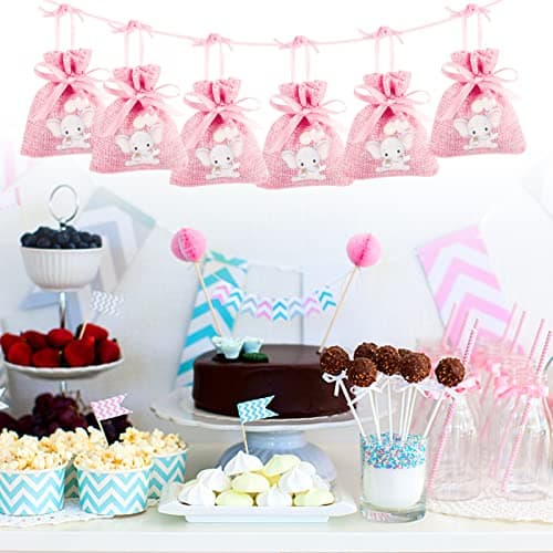 BETESSIN 24pcs Sachet Cadeau Dragée Jute Pochette Communion Baptême 8x10cm Confirmation Sac Mariage Anniversaire Bijoux Bonbon Chocolat Perle Faveur Décoration Fête (Rose)