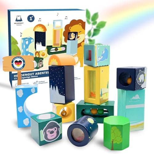 HELDENGUT® Blocs Sonores 'Tour-du-Monde' dès 1 an pour Bébés - Cubes de Construction en Bois de Qualité - Jouet Éducatif Montessori pour Filles & Garçons dès 1 an