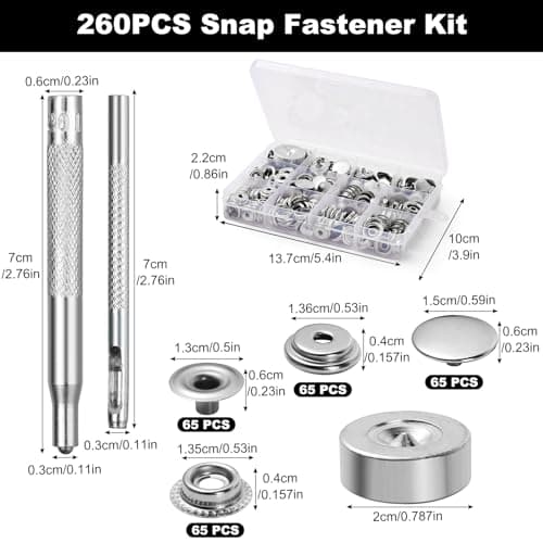 Amentalove 260 PCS Bouton Pression Metal,15mm Boutons Pression Metalliques pour Cuir,Pression Metal Couture avec 3 Outils de Fixation,Bouton Pression pour Vêtements Vestes Sacs Cuir DIY Craft (Silver)