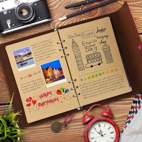 Carnet de notes en Cuir, Rechargeable Carnet De Voyage Agenda Vintage à spirales Avec papier ligné Journal Intime Cadeau pour fille et garçon, 18 x 13 cm Brun