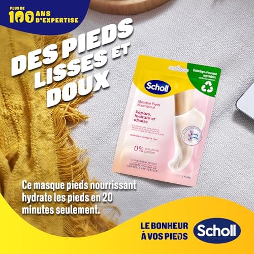 Scholl Masque Pieds Nourrissant à l'Huile de Noix de Coco: Sans parfum ni colorants pour peaux sèches. Chaussettes hydratantes non grasses, faciles à utiliser. Emballage et masque recyclables, 1 paire