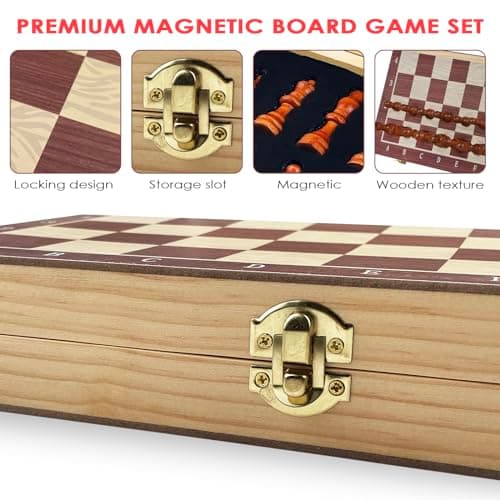 Tekenewbse Echiquier, 29 × 29 cm Jeu D'Échecs en Pliable Echiquier Bois Main Massif, Deluxe Echecs Magnétique, Portable Chess Board Echequier pour Enfants Adultes Fête Voyage