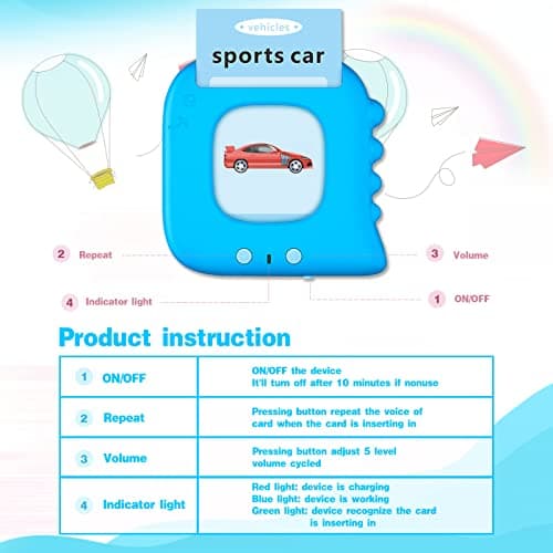 SUPBRO Cartes Flash Parlantes, Jouets éducatifs pour Tout-Petits de 1 à 6 Ans, 112 Feuilles de 224 Mots, Jouets d'apprentissage Audio, Jouets Interactifs pour Garçons et Filles Anglais