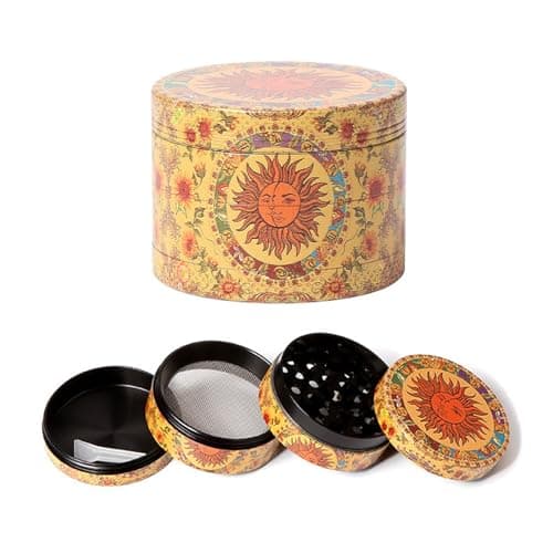 Grinder Moulin à épices 50MM, Collecteur de Pollen avec Couvercle Magnétique et Collecteur de Pollen, Moulin à épices Professionnel 4 pièces Herb Grinder Métal Pour Épices Herbes Pollen Vanille