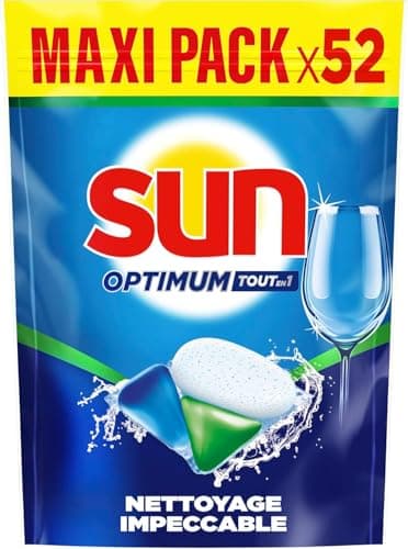 SUN - Optimum Pastilles Lave-Vaisselle Tout en 1-52 capsules - nettoyage impeccable - brillance éclatante - tablettes efficaces même en cycle court