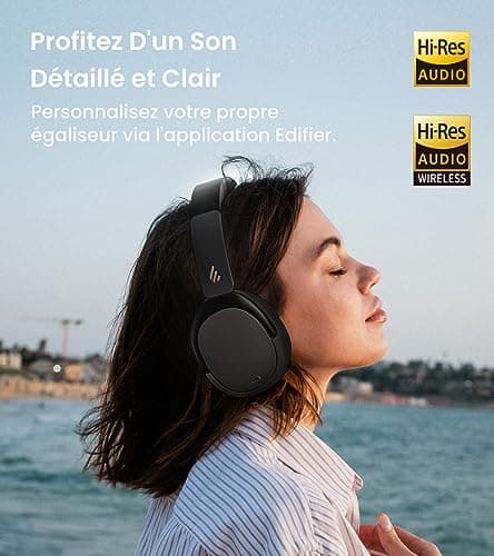 Edifier WH950NB Casque Hybride Active Noise Cancelling Codec -LDAC avec Audio Hi-Res et Custom EQ Via Application après 55H Playtime avec Casque Bluetooth V5.3 Pliable sans Fil – Noir