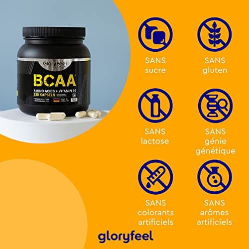 BCAA (330 Capsules), Acides Aminés Essentiels Fortement Dosée, Contient Leucine, Valine et Isoleucine avec Vitamine B6, Hautement Biodisponible, Contre la Fatigue*, Sans Arômes et Additifs