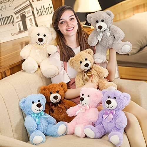 SNOWOLF Peluche d'ours Adorable Animal empaillé Oreiller poupée d'ours Cadeau d'enfant garçon Fille Anniversaire Noël Saint Valentin (13.7In/35CM,Cream)