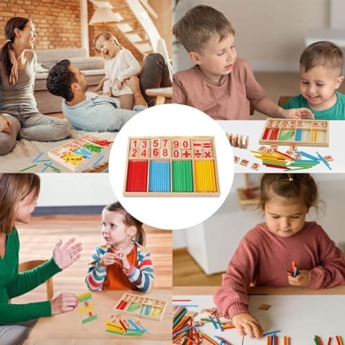 QHFlashbuy Jouet Montessori Mathématiques,Jeu Numérique Bâtons avec Blocs et Bâtons Comptage,Enfant Jeux Mathématiques Bois Bâtons 3 Ans et +
