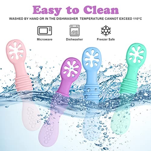 Vicloon Cuillère en Silicone pour Bébé,6PCS Cuillères Bébé Apprentissage Ustensile D'apprentissage Adapté à Dentition Première Étape Recommandé par Les Experts Sevrage (color8)