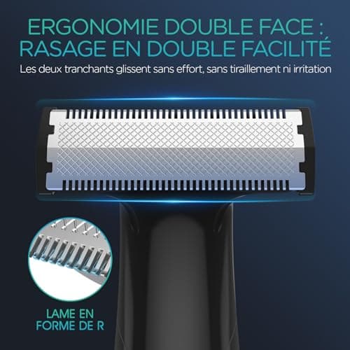 VOYOR Tondeuse Barbe Homme Tondeuse Cheveux de Précision Oreilles Nez corps Avec 11 Accessoires,4 Tout-En-Un Rasoir Electriques Hommes avec Lames Affûtées Rechargeable Humide sec Bleu/Gris TX510