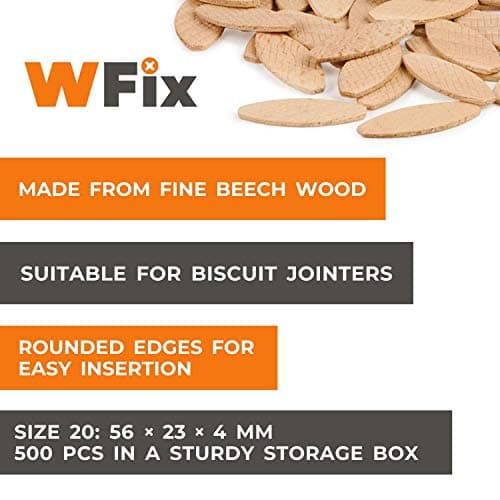 WFix Lamelles d'Assemblage Type Lamello 20 Taille 20 500 pièces Cheville Plates dans une Boîte de Rangement EUROboîte Biscuit Bois idéale pour Fraisage et Bicolage