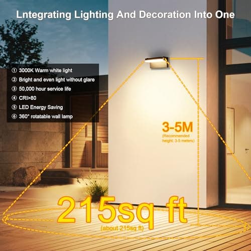 Kingwen 40W Applique Murale Exterieur Rotatif 3000K, Applique Led Extérieur Noir Angle Réglable 360°, Lumiere Extérieur Imperméable IP65 pour Jardin Entrée Terrasse