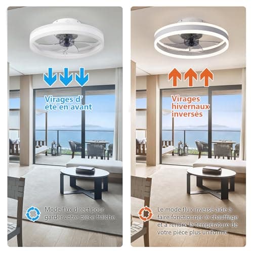 MOSSCO Silencieux Ventilateur Plafond 50 cm, Ventilateur de Plafond avec Telecommande, 6 Vitesses et vent Réversible,LED Dimmable, 3 Températures de Couleur en Option