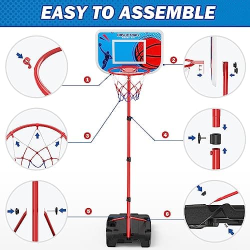 HYES Panier de Basket Exterieur Panier Basket Enfant, Réglable Hauteur Basket Interieur avec Pompe et 4 Ballon pour Jeux Exterieur Enfants