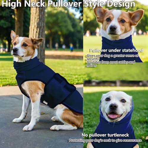 TOPSOSO Gilet Anti-anxiété pour Chien avec Chapeaux Bandanas Manteau Anti-anxiété pour Chien Maille Respirante Bande Auto-agrippante et Réflecteur Apaiser Les Peurs la Nervosité du Chien (Marine XS)