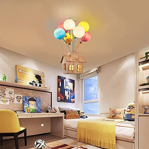 BOBOPAI Plafonnier Chambre d'Enfant,Lampe Suspendue Bois LED Télécommande,Lampe Ballon Verre Rond,Lustre Moderne Garçon Fille Chambre à Coucher,Maternelle,Chambre Bébé (Ampoule Incluse)