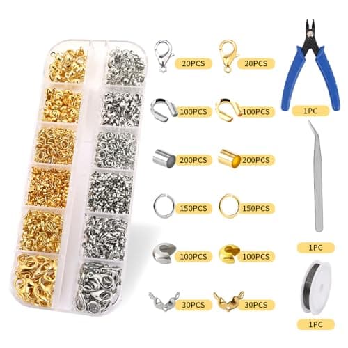 SUpoetry Perles pour Bracelet, Perles, Ensemble de Perles à Écraser 1200 Pièces, Fourni avec Outils pour La Confection de Bijoux, pour La Réparation de Colliers et La Fabrication de Bijoux