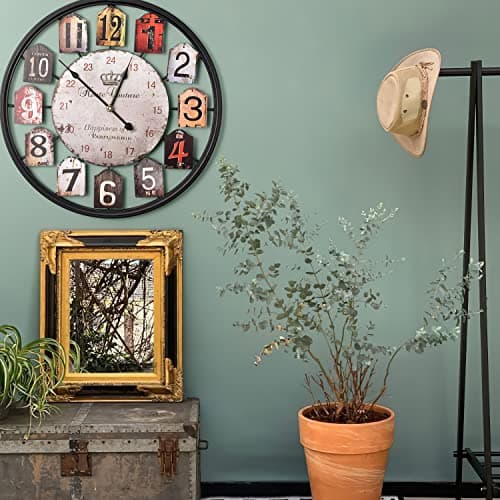Yumyolk Horloge Murale Ronde, 53 cm, Silencieuse, Fonctionnement à Piles, Noire, Brune