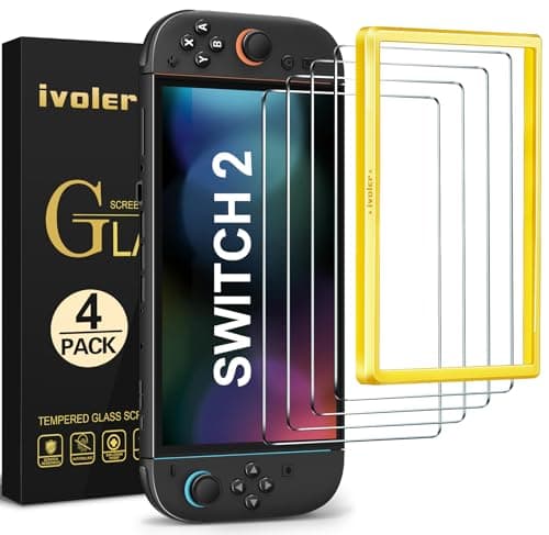 ivoler Pack de 4 Verre Trempé Compatible avec Nintendo Switch 2 Model 2025, avec Kit Installation Offert, Film de Protection d’écran - 9H Glass - Anti Rayures - Sans Bulles
