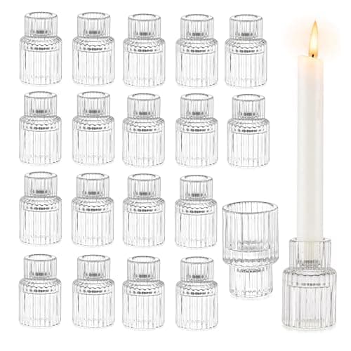 Glasseam Bougeoirs en Verre Transparent, Lot de 20 Bougeoirs en Cristal Strié pour Bougies, Bougeoir De NoëL Chic pour Table à Manger, DéCorations De Mariage Et De FêTe.