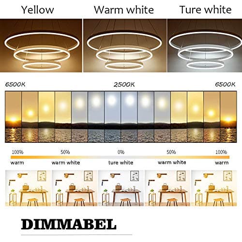 STARRYOL Suspension LED Moderne, Collection 3 Anneaux Peinture Blanche, Lustre Suspendu Réglable Plafonnier Contemporain, Dimmable 2700K - 6500K, avec Télécommande - 78W