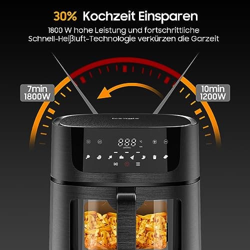 Iceagle Friteuse Sans Huile 9L XXL – 1800W Friteuse à Air avec Grande Fenêtre | Airfryer avec écran Tactile LED, 8 Programmes, Shake-Mode, Livre de Recettes