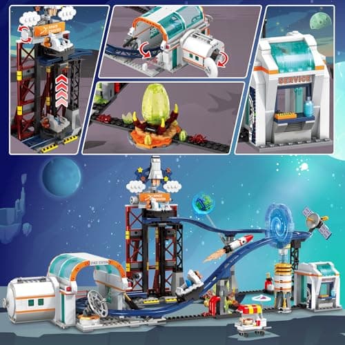 HOGOKIDS Jouet Construction Montagnes Russes spatiales – Construction Montagnes Russes 888 pièces Comprenant Une Plate-Forme élévatrice Parc d'attractions Spatial Construire pour Filles garçons 6-12
